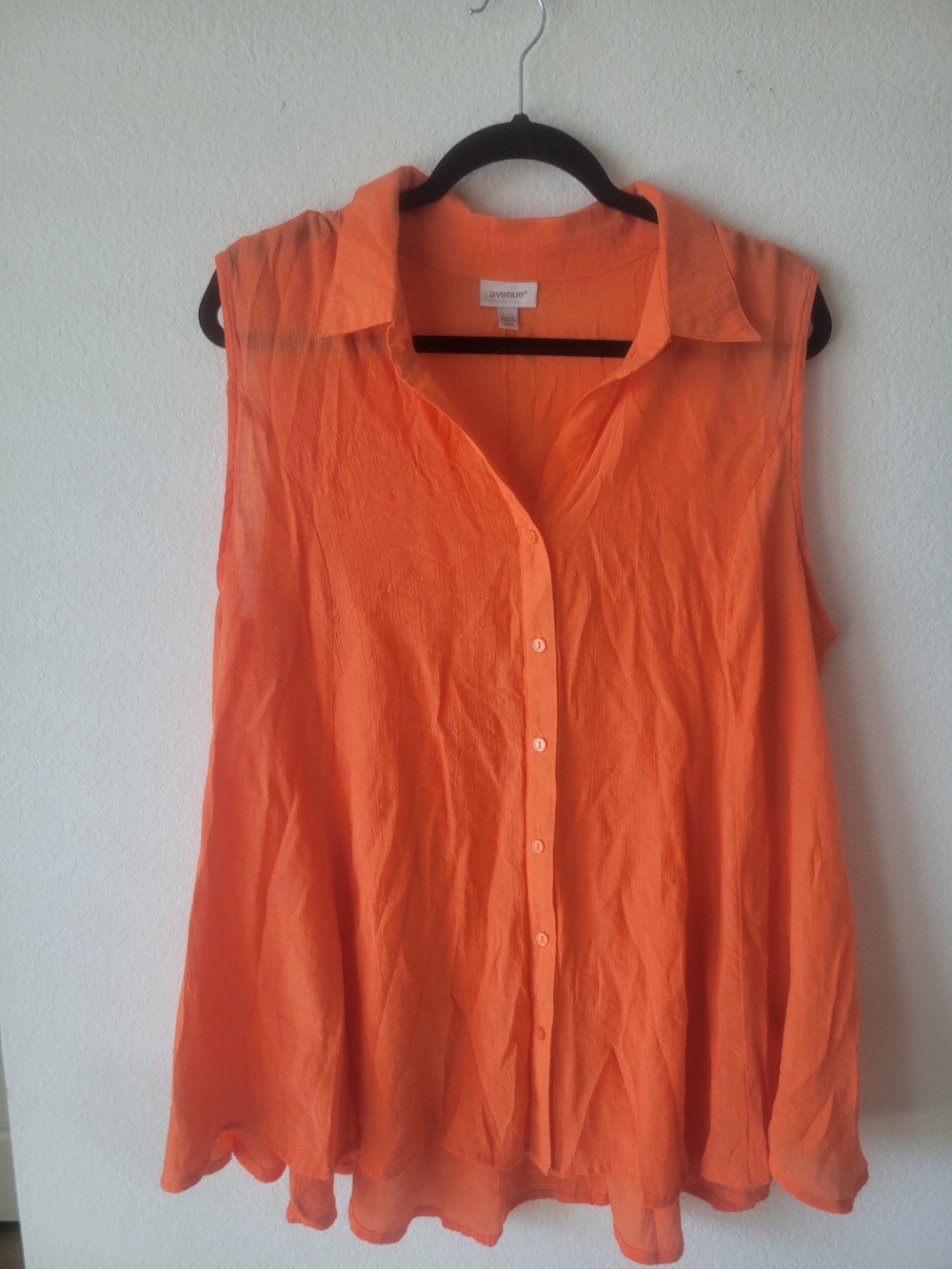 Avenue Sleeveless Button-Down Sheer Orange Blouse